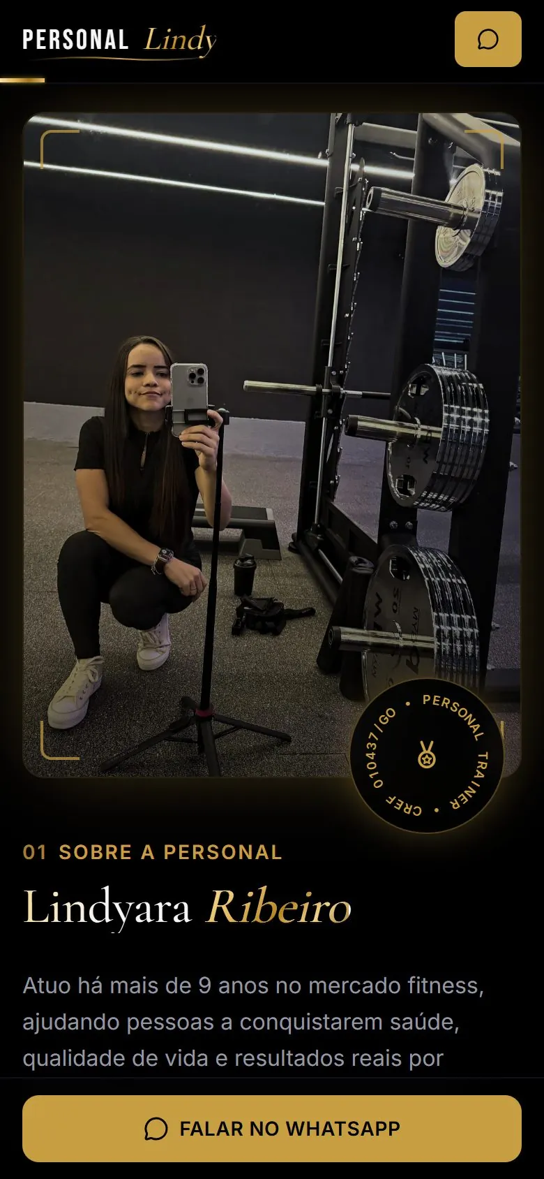 Seção Sobre da Personal Lindy no celular