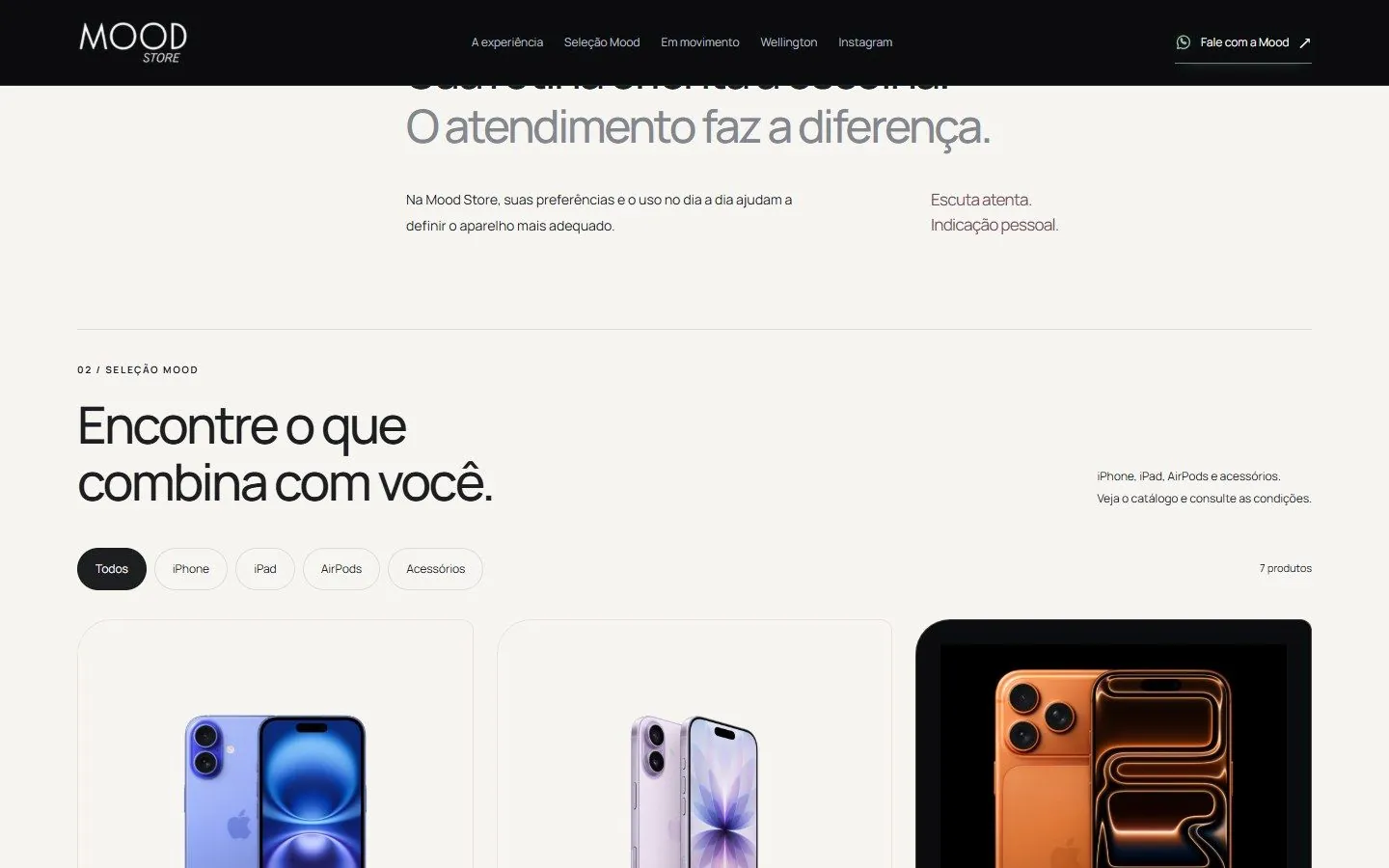 Vitrine de produtos da Mood Store